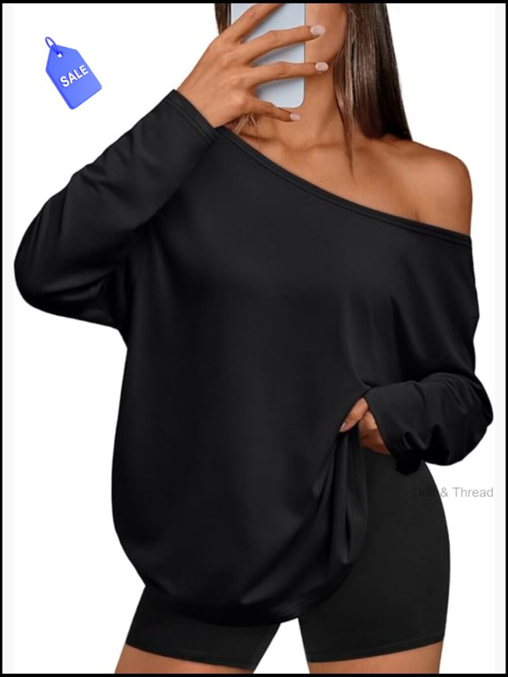 Oversized Off Shoulder Long Sleeve T-Shirt Casual Basic Tee Regular Fit